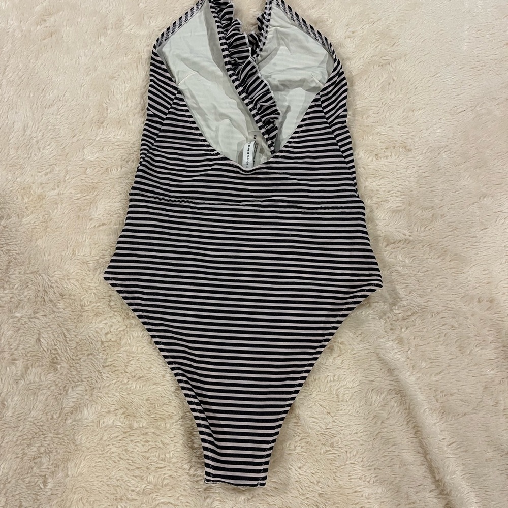 Solid & Strip One Piece Swimsuit - image 3